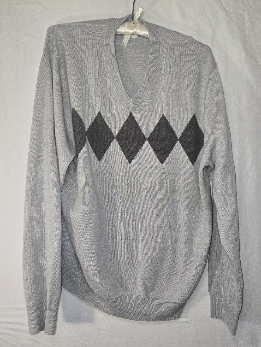 Dockers US Mens Size XL Gray Argyle Pullover Sweater Long Sleeve Light Knit